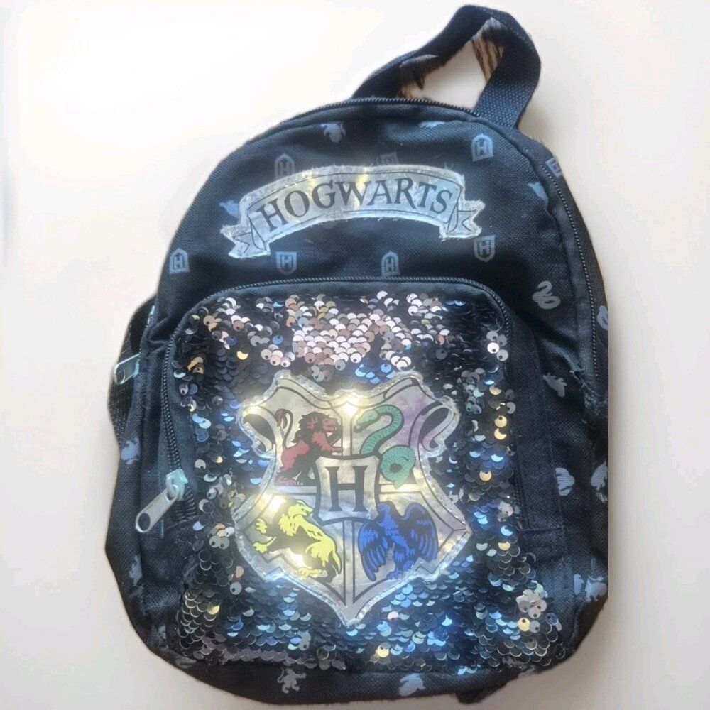 Harry Potter Hogwarts 10” Mini Black Sequined Backpack with Adjustable Straps
